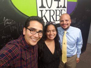 Sam, Jacqueline, and DJ Freddy Cruz at 104.1 KRBE Studio in Houston, TX after recording the Around H-Town segment that will air on 10/23/16 at 6am.