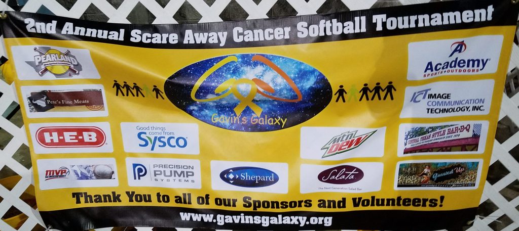 2nd Annual Scare Away Cancer Softball Tournament Sponsors banner.