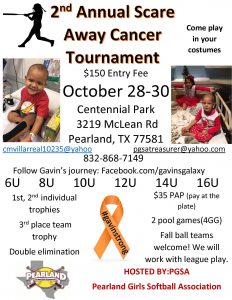 2nd Annual Scare Away Cancer Softball Tournament in Pearland, Texas.